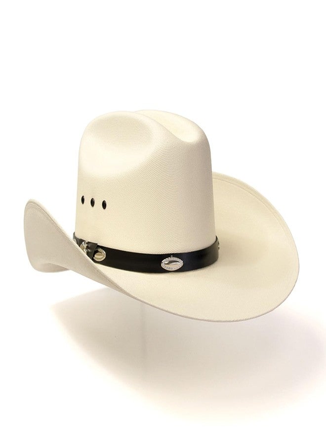 Western Express Natural Straw Cowboy Hat for Men and Women - Cattleman Style with Black Hat Band and Silver Conchos - Image 2
